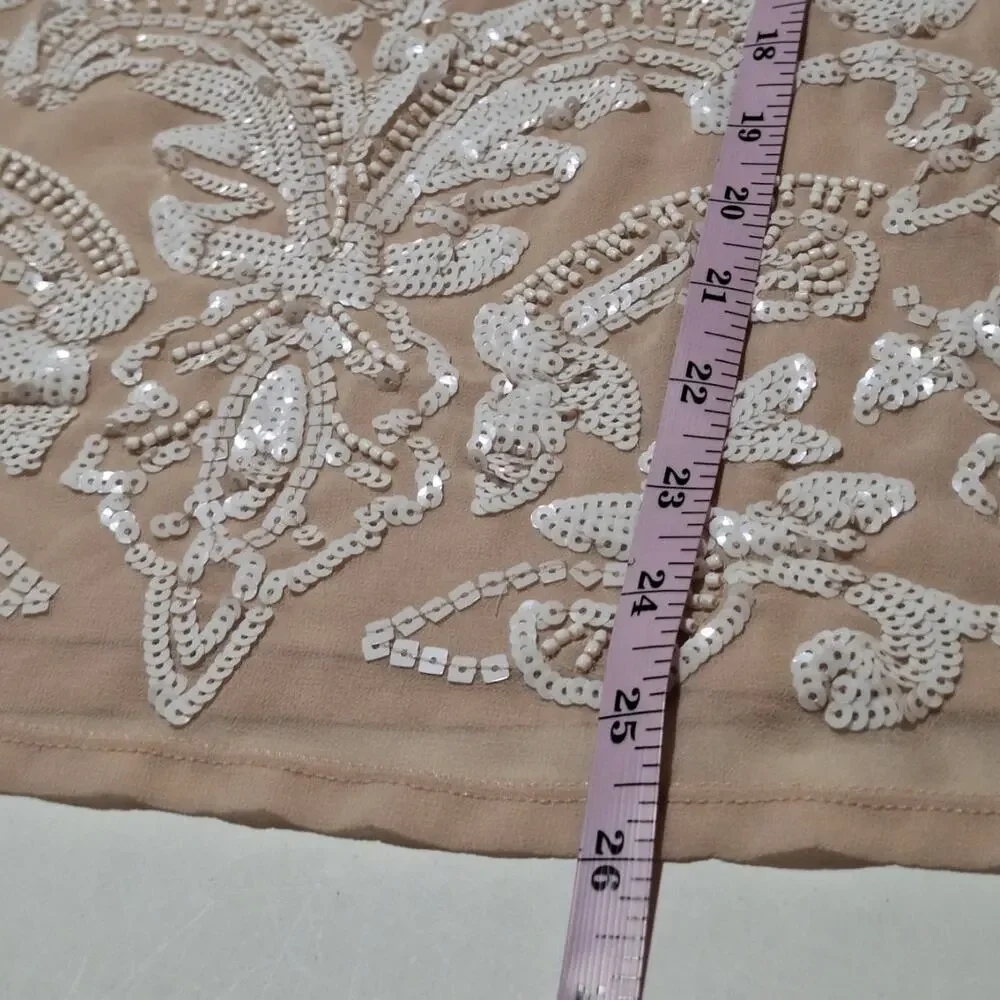 Express Tank Top Women Small Beaded Sequined Floral BohoChic Minimalist Neutral